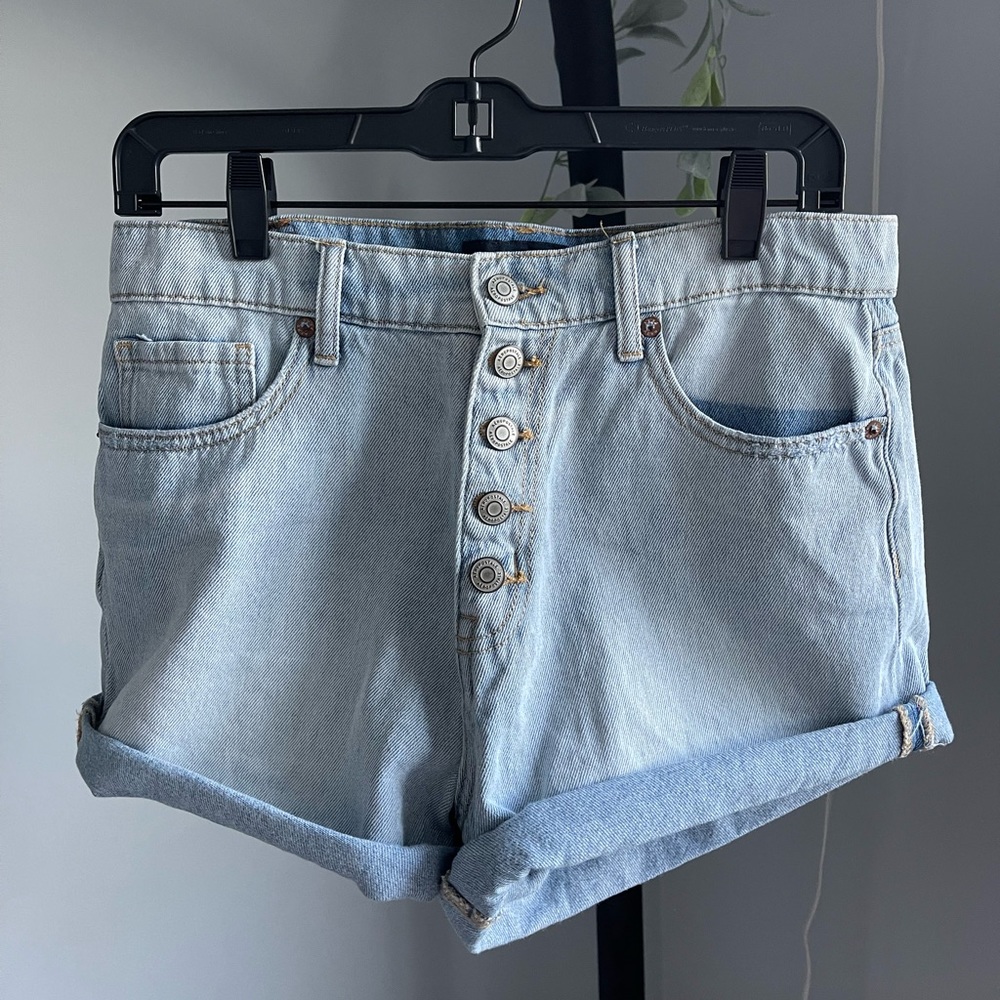 aero mom button up denim shorts
